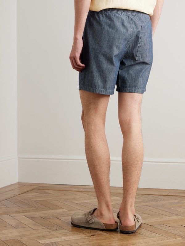 Gregor 10056 Straight-Leg Cotton-Chambray Drawstring Shorts - BK Gregor 10056 Straight-Leg Cotton-Chambray Drawstring Shorts - BK
