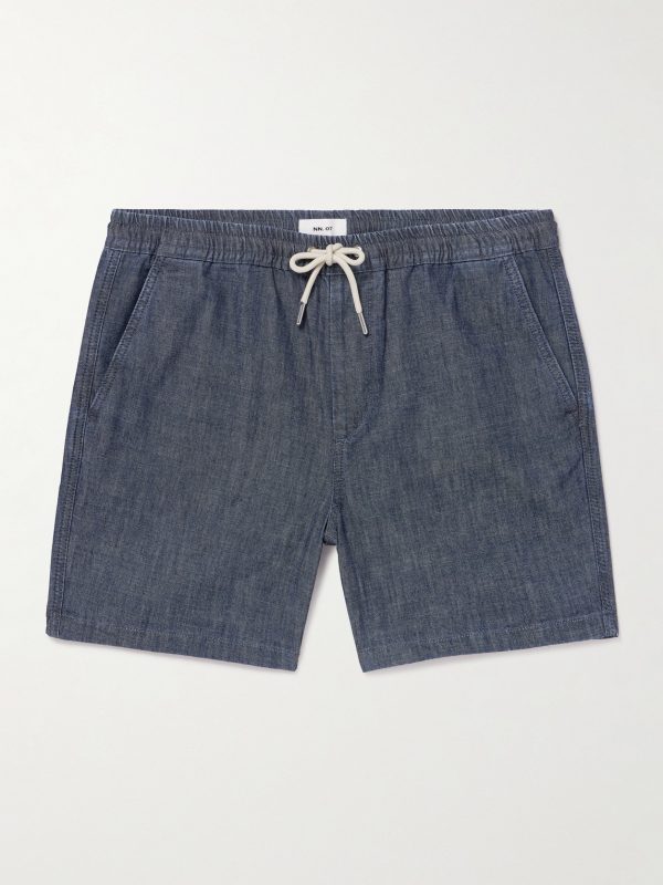 Gregor 10056 Straight-Leg Cotton-Chambray Drawstring Shorts Gregor 10056 Straight-Leg Cotton-Chambray Drawstring Shorts