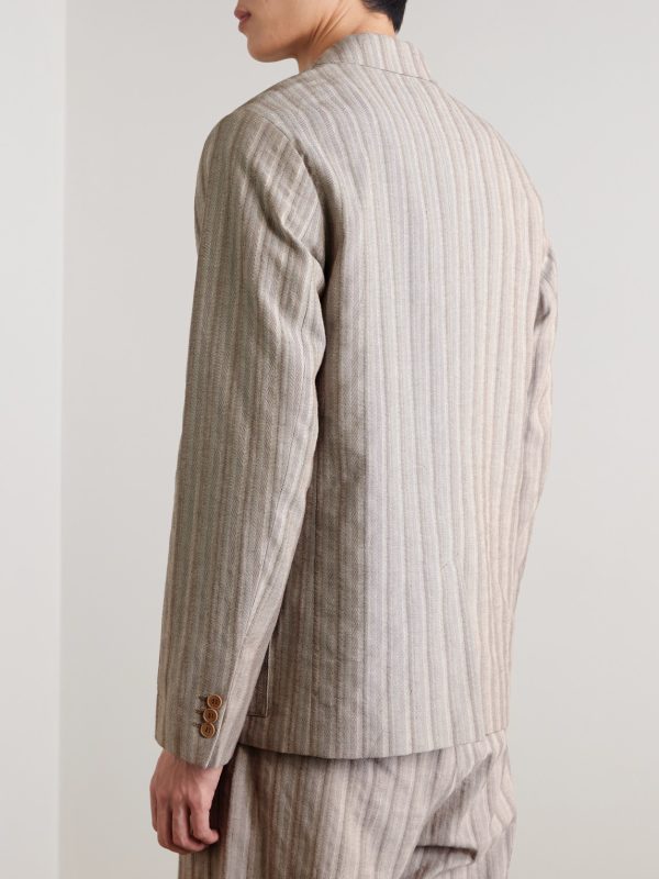 Jordin 10058 Double-Breasted Striped Cotton-Blend Herringbone Suit Jacket - BK Jordin 10058 Double-Breasted Striped Cotton-Blend Herringbone Suit Jacket - BK