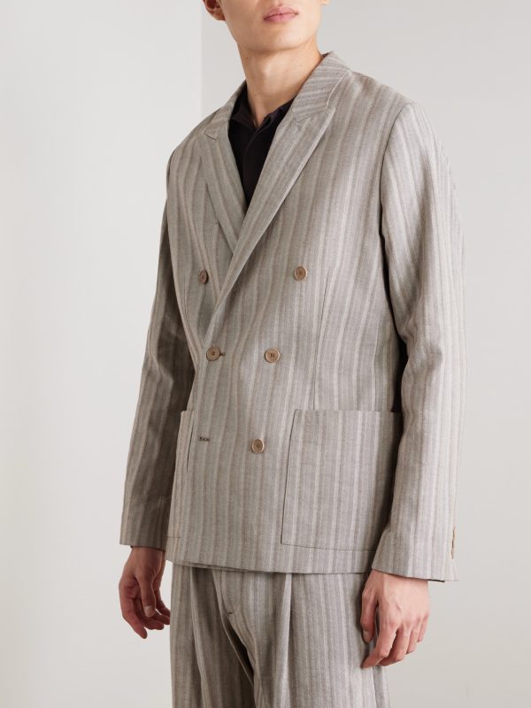 Jordin 10058 Double-Breasted Striped Cotton-Blend Herringbone Suit Jacket - FR Jordin 10058 Double-Breasted Striped Cotton-Blend Herringbone Suit Jacket - FR