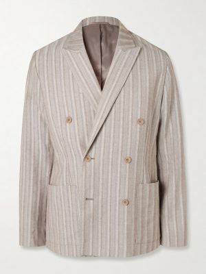 Jordin 10058 Double-Breasted Striped Cotton-Blend Herringbone Suit Jacket