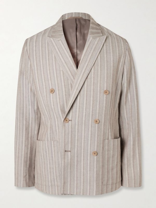 Jordin 10058 Double-Breasted Striped Cotton-Blend Herringbone Suit Jacket Jordin 10058 Double-Breasted Striped Cotton-Blend Herringbone Suit Jacket