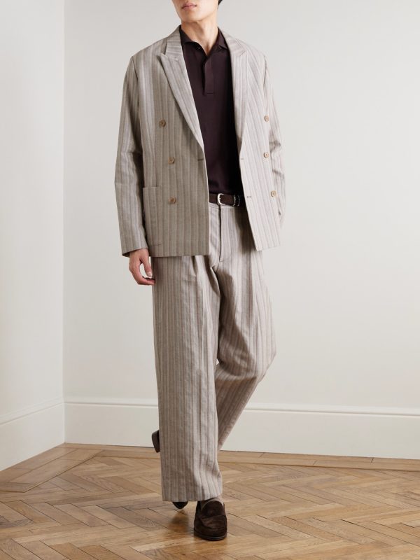 Jordin 10058 Double-Breasted Striped Cotton-Blend Herringbone Suit Jacket - OU Jordin 10058 Double-Breasted Striped Cotton-Blend Herringbone Suit Jacket - OU