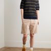 Cale 60056 Striped Pointelle-Knit Linen and Cotton-Blend Polo Shirt - OU