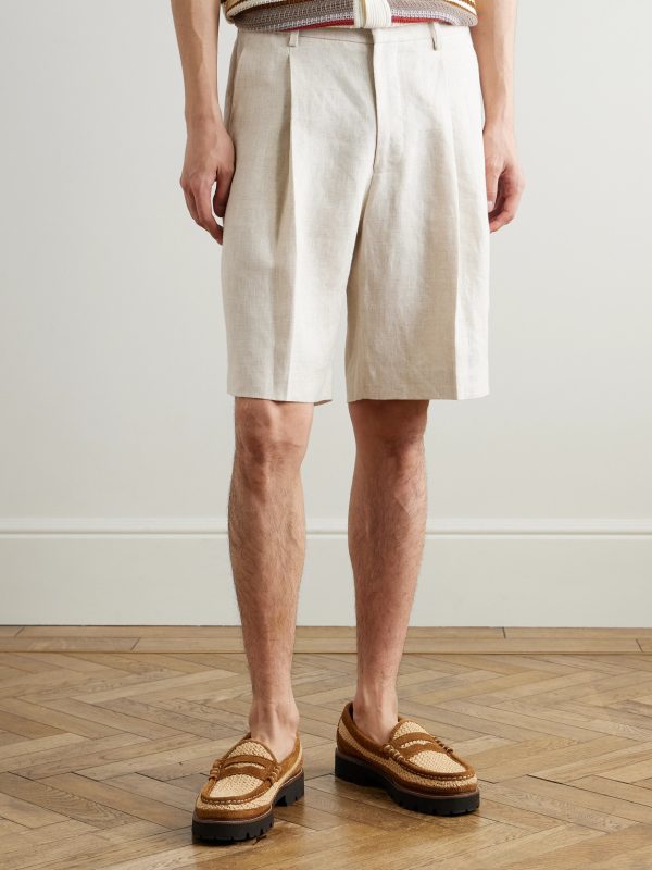 Kay 1454 Straight-Leg Pleated Linen Shorts - FR Kay 1454 Straight-Leg Pleated Linen Shorts - FR