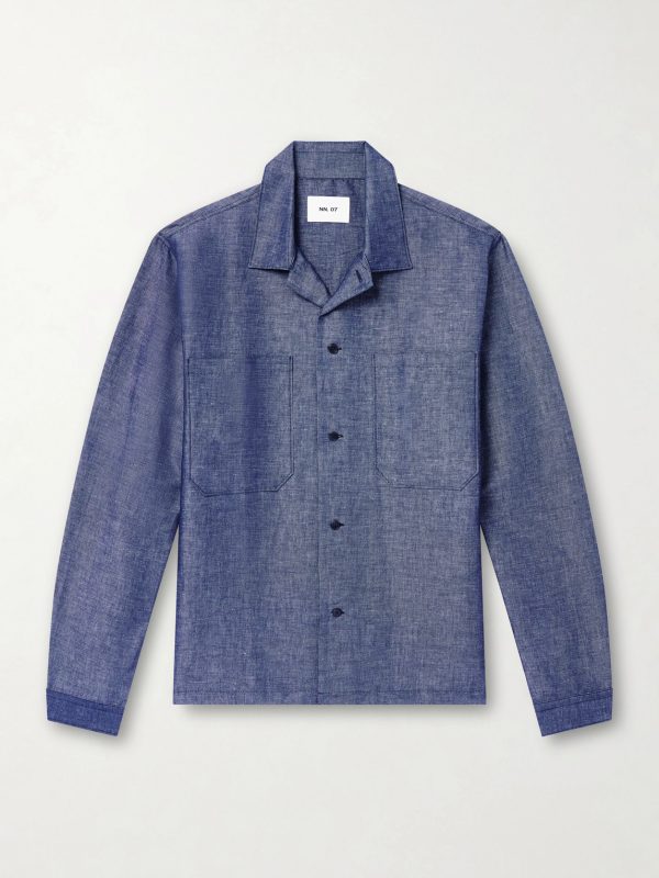 Rob Cotton And Linen-Blend Chambray Shirt Rob Cotton And Linen-Blend Chambray Shirt