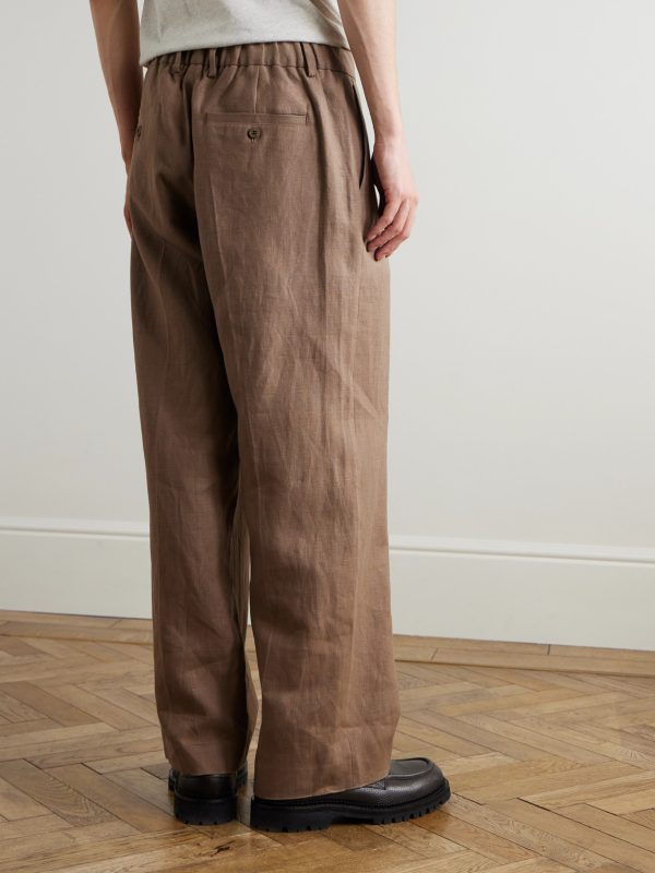 Kay 1454 Straight-Leg Pleated Linen Trousers - BK