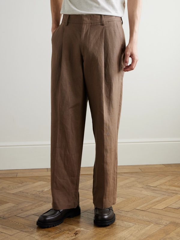 Kay 1454 Straight-Leg Pleated Linen Trousers - FR