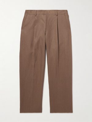 Kay 1454 Straight-Leg Pleated Linen Trousers
