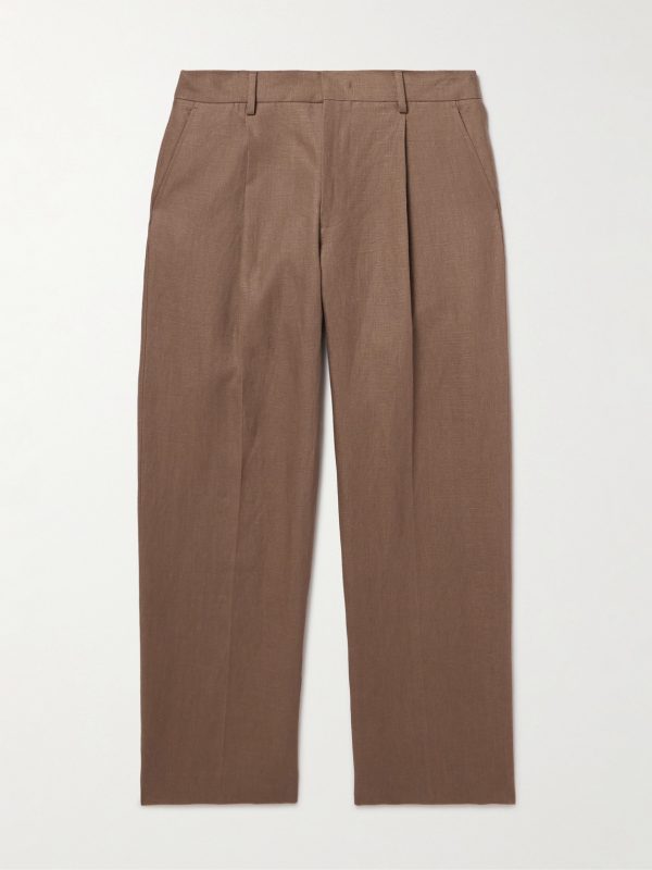 Kay 1454 Straight-Leg Pleated Linen Trousers