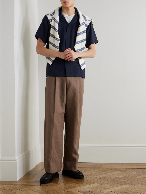 Kay 1454 Straight-Leg Pleated Linen Trousers - OU