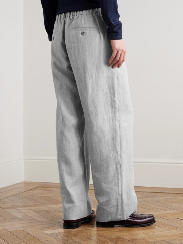 Kay 1455 Straight-Leg Pleated Pinstriped Linen Trousers - BK Kay 1455 Straight-Leg Pleated Pinstriped Linen Trousers - BK