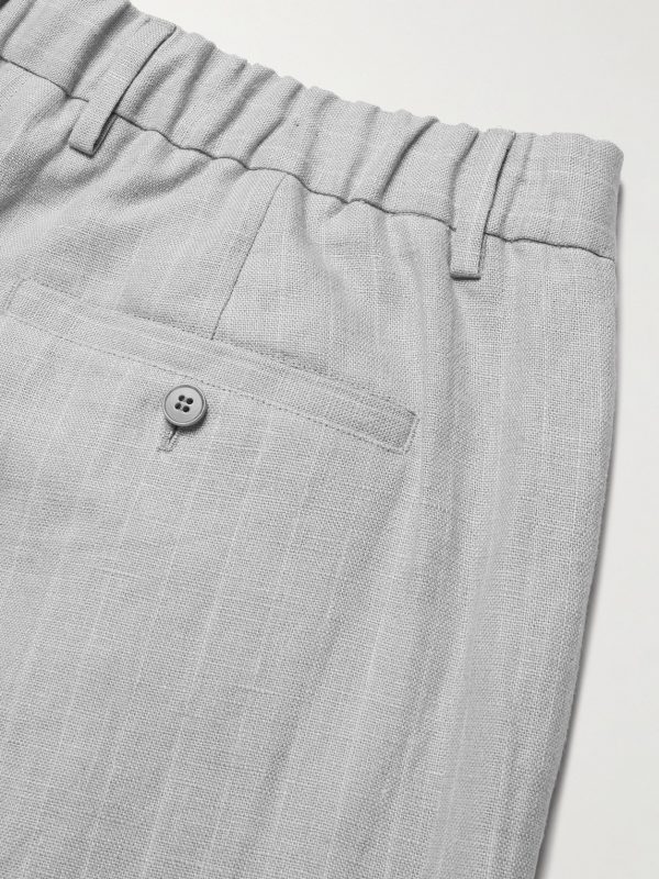 Kay 1455 Straight-Leg Pleated Pinstriped Linen Trousers - CU Kay 1455 Straight-Leg Pleated Pinstriped Linen Trousers - CU