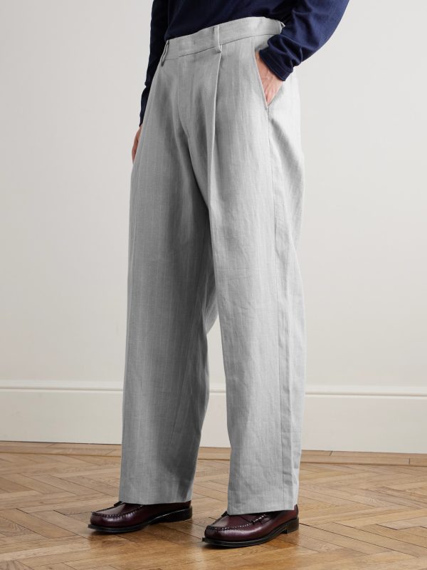 Kay 1455 Straight-Leg Pleated Pinstriped Linen Trousers - FR Kay 1455 Straight-Leg Pleated Pinstriped Linen Trousers - FR