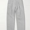 Kay 1455 Straight-Leg Pleated Pinstriped Linen Trousers Kay 1455 Straight-Leg Pleated Pinstriped Linen Trousers