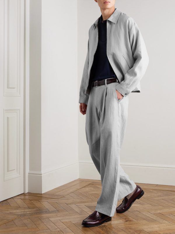 Kay 1455 Straight-Leg Pleated Pinstriped Linen Trousers - OU Kay 1455 Straight-Leg Pleated Pinstriped Linen Trousers - OU