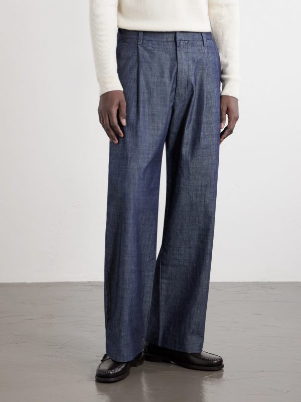 Kay 10056 Straight-Leg Pleated Organic Cotton-Chambray Trousers - FR Kay 10056 Straight-Leg Pleated Organic Cotton-Chambray Trousers - FR