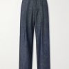 Kay 10056 Straight-Leg Pleated Organic Cotton-Chambray Trousers Kay 10056 Straight-Leg Pleated Organic Cotton-Chambray Trousers
