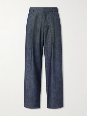 Kay 10056 Straight-Leg Pleated Organic Cotton-Chambray Trousers Kay 10056 Straight-Leg Pleated Organic Cotton-Chambray Trousers