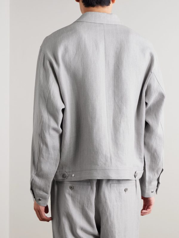 Petrus 1455 Oversized Pinstriped Linen Blouson Jacket - BK Petrus 1455 Oversized Pinstriped Linen Blouson Jacket - BK
