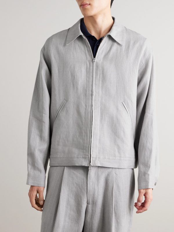 Petrus 1455 Oversized Pinstriped Linen Blouson Jacket - FR Petrus 1455 Oversized Pinstriped Linen Blouson Jacket - FR
