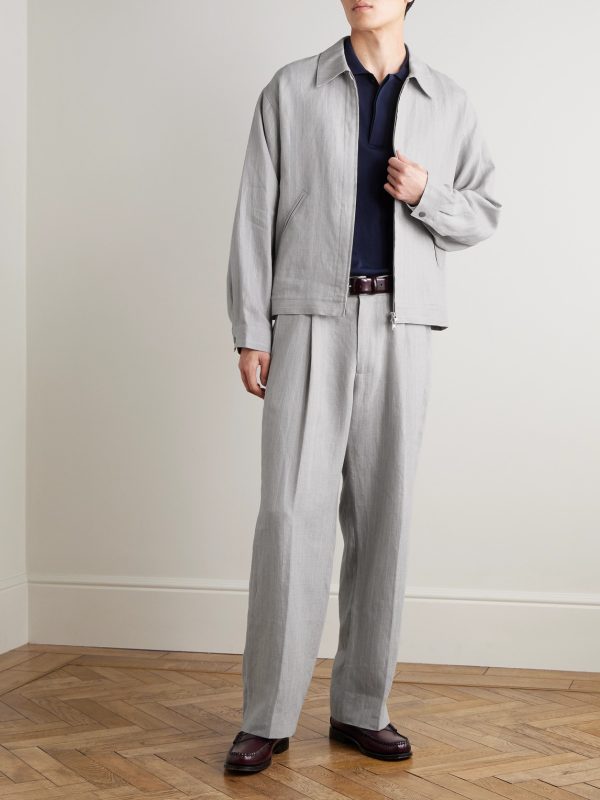 Petrus 1455 Oversized Pinstriped Linen Blouson Jacket - OU Petrus 1455 Oversized Pinstriped Linen Blouson Jacket - OU