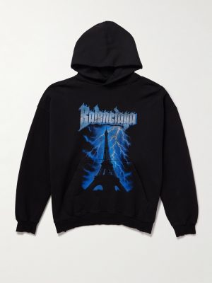 Paris Thunderstorm Distressed Logo-Print Cotton-Jersey Hoodie Paris Thunderstorm Distressed Logo-Print Cotton-Jersey Hoodie