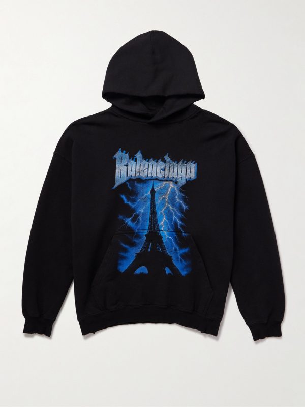 Paris Thunderstorm Distressed Logo-Print Cotton-Jersey Hoodie Paris Thunderstorm Distressed Logo-Print Cotton-Jersey Hoodie