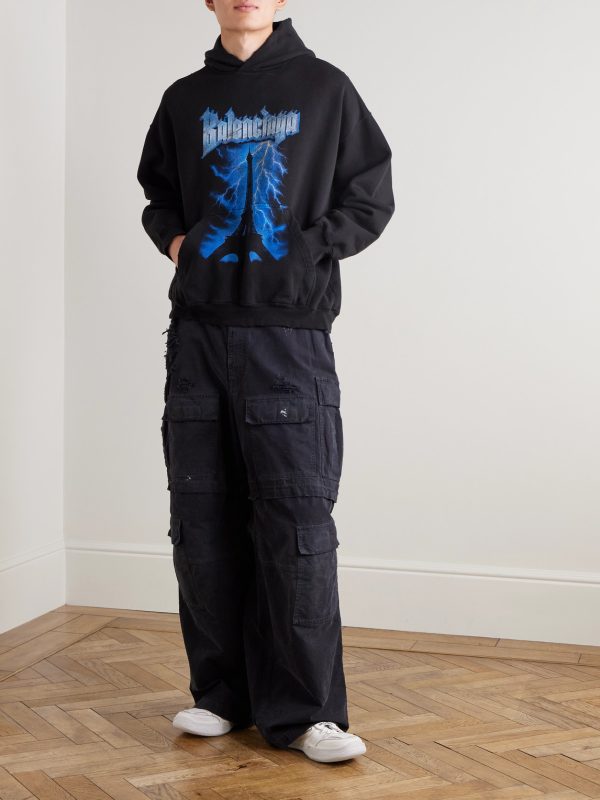 Paris Thunderstorm Distressed Logo-Print Cotton-Jersey Hoodie - OU Paris Thunderstorm Distressed Logo-Print Cotton-Jersey Hoodie - OU