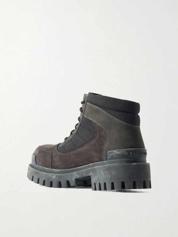 Nubuck-Trimmed Suede Lace-Up Boots - BK