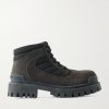 Nubuck-Trimmed Suede Lace-Up Boots