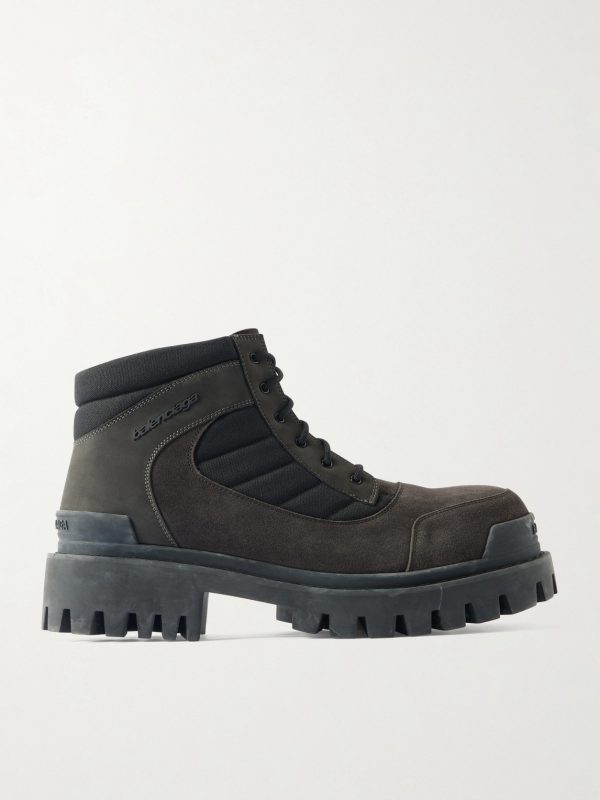 Nubuck-Trimmed Suede Lace-Up Boots