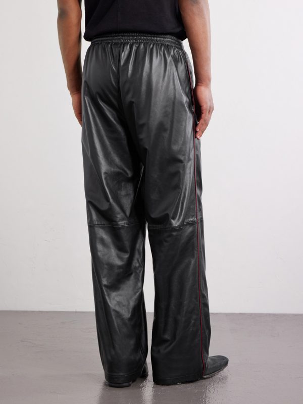 Straight-Leg Logo-Print Leather Sweatpants - BK