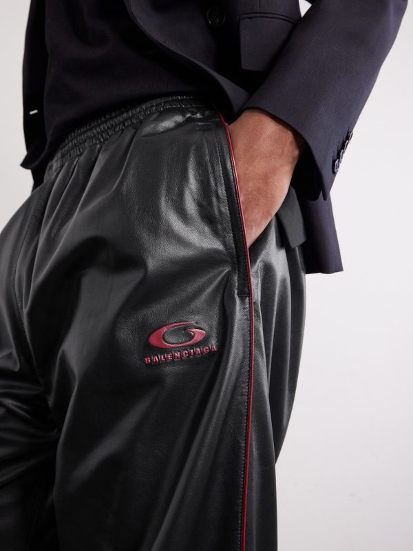 Straight-Leg Logo-Print Leather Sweatpants - CU