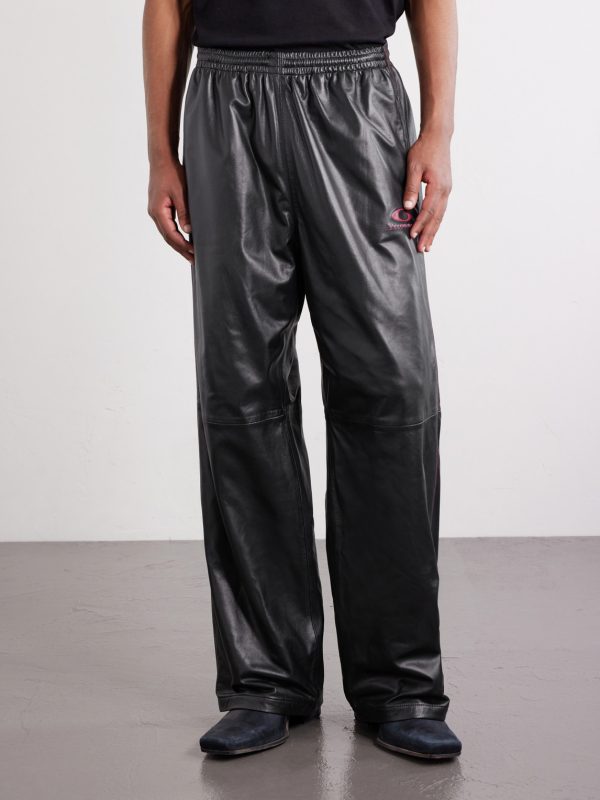 Straight-Leg Logo-Print Leather Sweatpants - FR