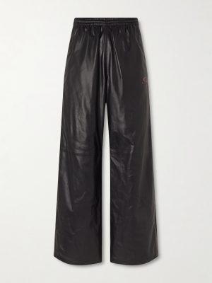 Straight-Leg Logo-Print Leather Sweatpants