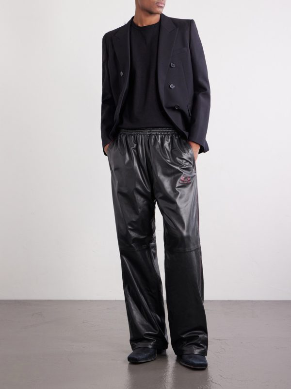 Straight-Leg Logo-Print Leather Sweatpants - OU