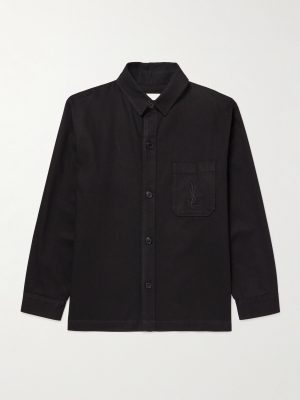 Logo-Embroidered Cotton and Linen-Blend Gabardine Overshirt