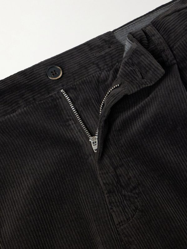 Straight-Leg Pleated Cotton-Blend Corduroy Trousers - E1
