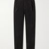 Straight-Leg Pleated Cotton-Blend Corduroy Trousers