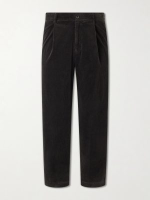 Straight-Leg Pleated Cotton-Blend Corduroy Trousers
