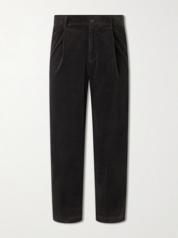 Straight-Leg Pleated Cotton-Blend Corduroy Trousers