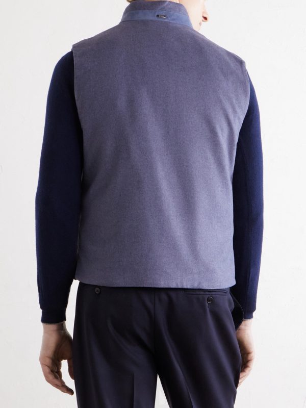 Leather Trimmed Silk and Cashmere-Blend Vest - BK Leather Trimmed Silk and Cashmere-Blend Vest - BK
