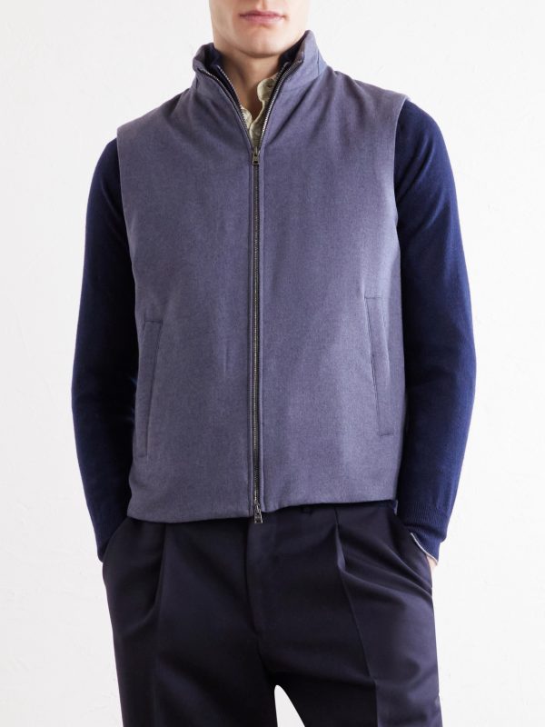 Leather Trimmed Silk and Cashmere-Blend Vest - FR Leather Trimmed Silk and Cashmere-Blend Vest - FR