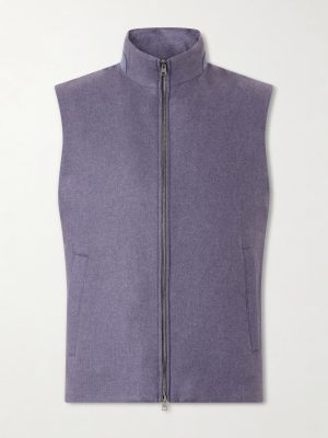 Leather Trimmed Silk and Cashmere-Blend Vest