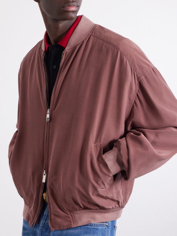 Ribbed Knit-Trimmed Silk-Poplin Blouson Jacket - E1 Ribbed Knit-Trimmed Silk-Poplin Blouson Jacket - E1