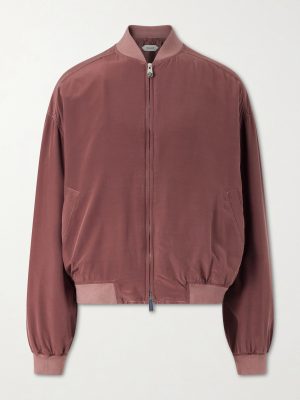 Ribbed Knit-Trimmed Silk-Poplin Blouson Jacket Ribbed Knit-Trimmed Silk-Poplin Blouson Jacket