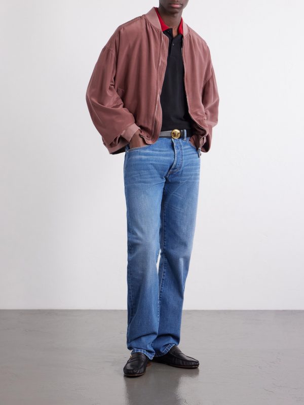 Ribbed Knit-Trimmed Silk-Poplin Blouson Jacket - OU Ribbed Knit-Trimmed Silk-Poplin Blouson Jacket - OU