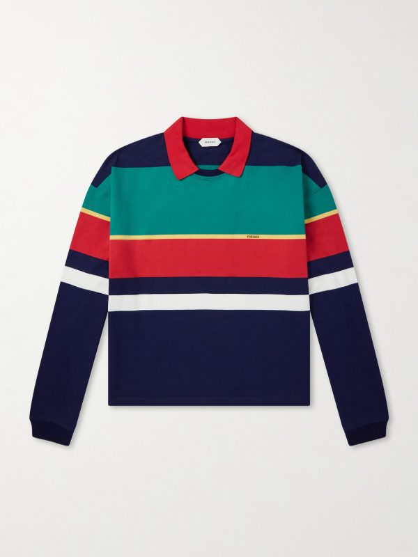 Logo-Embroidered Striped Cotton-Jersey Sweatshirt