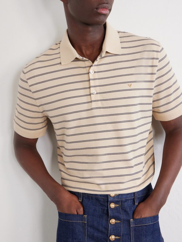 VLogo Striped Cotton-Piqué Polo Shirt - CU VLogo Striped Cotton-Piqué Polo Shirt - CU